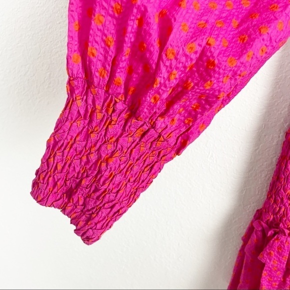 Alexis Marilena Off the Shoulder Mini Dress Pink Cotton Smocked Ruffle - Picture 6 of 6